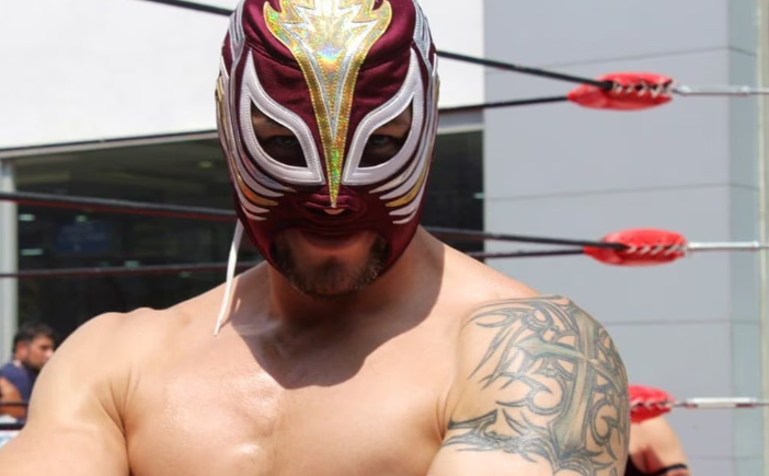 this picture shows wrestlers wearing masks